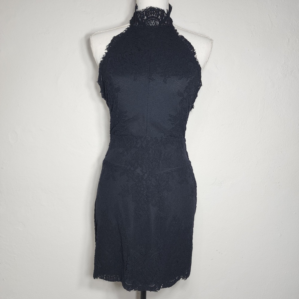 Free People Intimatelyā Black Lace Halter Mini Dress Open Back Size S